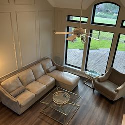 High End Leather Chase Sofa With Extra Large Chair 