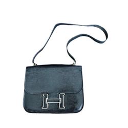 Hermes Constance 23 Noir Lizard Shoulder Bag Purse Vintage 