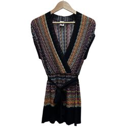 M Missoni Italy Multi Color Bohemian Top 44/8 Knit Deep V Multicolor Coquette