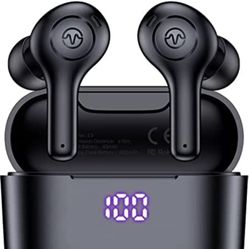 Bluetooth Headphones, True Wireless Earbuds with 4 Mics, Call Noise Cancelling Earphones Support Wireless Charging Case, Waterproof Touch Control Ster