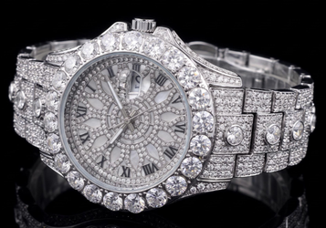 Iced Out Round Cut Roman Numeral Watch
