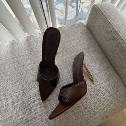 Stiletto brown point toe heels