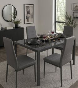 Modern Gray 5-Piece Glass Dining Table & Chairs Set