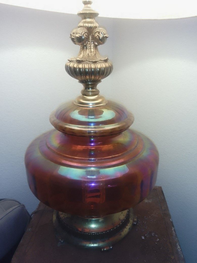 2x vintage EF Industries 3 way carnival glass 2 bulb lamp mcm