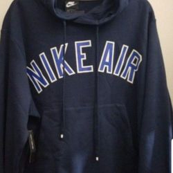 NIKE AIR PULLOVER FLEECE THROWBACK RETRO CASUAL MEN'S THICK HOODIE SWEATER SIZE LARGE LOOSE FIT BAGGY DARK NAVY BLUE BRAND NEW WITH TAGS .