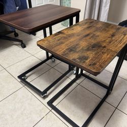 Set of 2 C-Shape Side Tables – Rolling Laptop/TV Tables