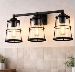 Brand new -Light Black Bathroom Vanity Light – Clear Glass Shades
