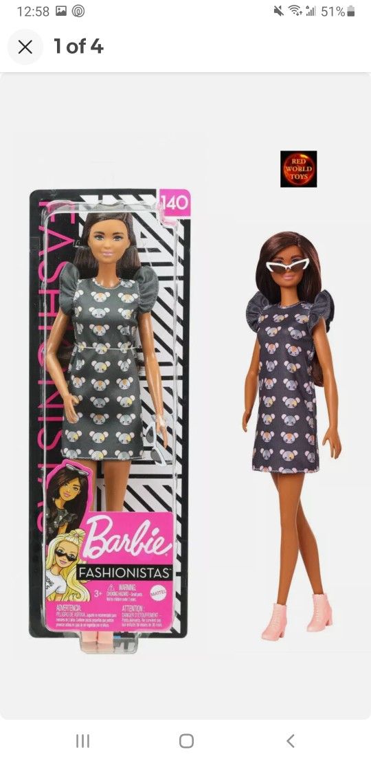 Barbie Fashionistas 140 Barbie Doll with Dark Brown Hair Mouse Design