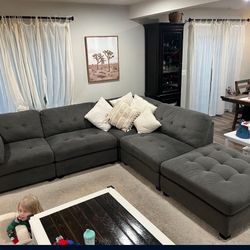 NICE Grey Microfiber Fabric 5 Piece Sectional Sectional Couch  