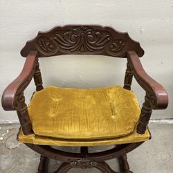 Antique Accent Armchair Intricate Details, Solid Wood & Velvet 