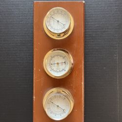 Vintage Sunbeam Weather Station Humidity Barometer Thermometer KEY Wood # 1