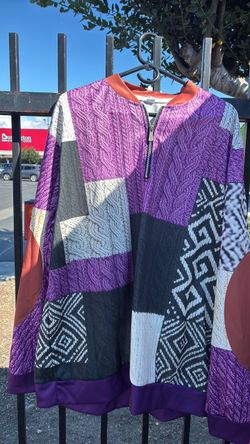 XXXL Patchwork Quarter-Zip Pullover Sweater