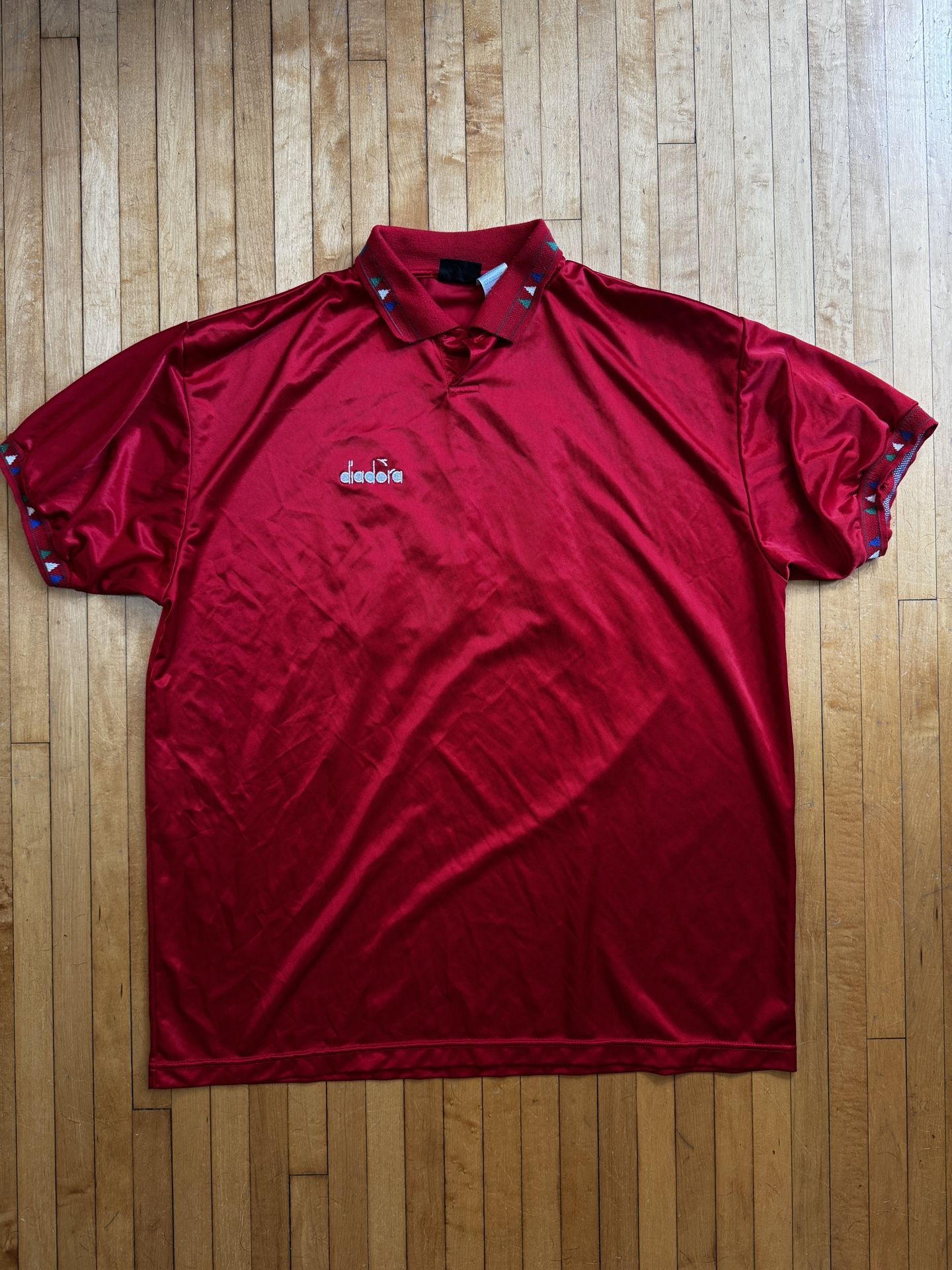 VTG 80s/90s Diadora Soccer Training Polo Jersey Mens Red Black Collared Sz. XL