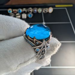 925 Silver Ring With Blue Cz Zircon