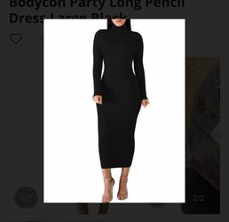 Long Sleeve Black Turtleneck Bodycon Dress Large