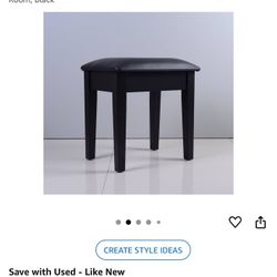 Square Vanity Stool Chair, High Elastic Cotton Makeup Bench Ottoman, Modern Leather Padded Piano Seat for Bathroom, Bed Room, Black