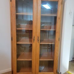 Oak Glass Door Cabinet 