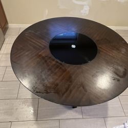 Wood Round Table W/ Lazy Susan Glass Center, 4 Chairs 
