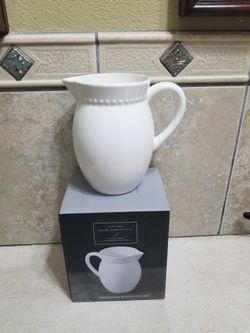 New Everyday Home Essentials  Stoneware White Pitcher