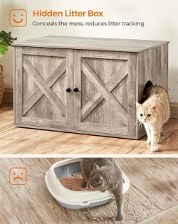 Cat Litter Box Enclosure, End Table, 31.5 x 20.9 x 19.7 Inches Litter Box Furniture Hidden with Removable Divider, Indoor Cat House, Greige, HAINS Col