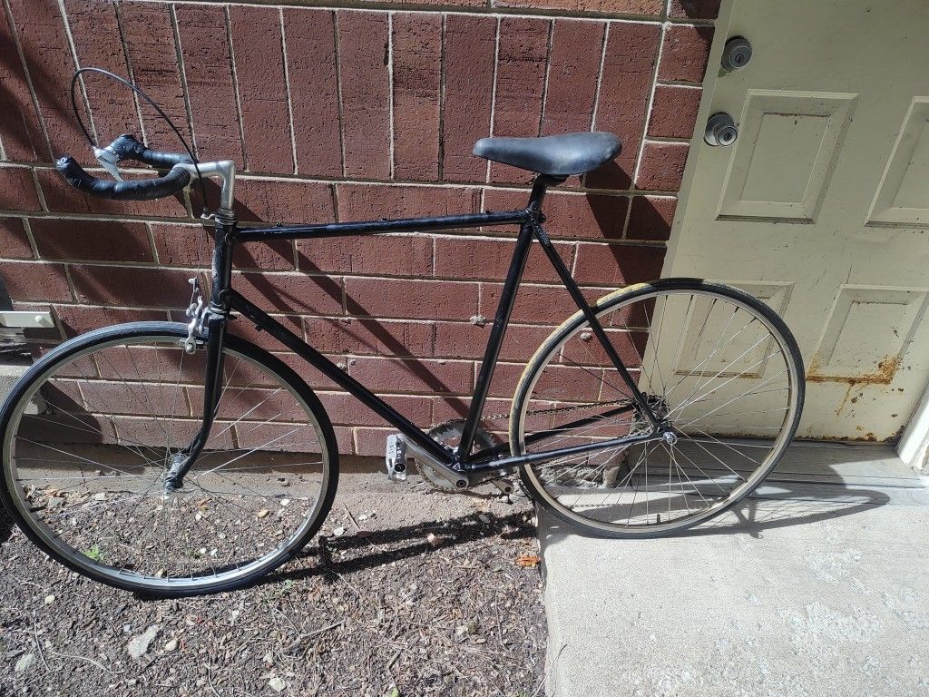Jet Black Large Size Raleigh Lightweight Singlespeed Road Bike W Bullhorn/ freewheel