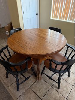 Antique Solid Oak Claw Foot Pedestal Dining Table Set – Original Leaf Included