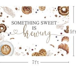 BRAND NEW  Coffee-Baby shower backdrop set “something sweet is brewing” 7x5 and decor PRICE IS FIRM