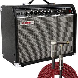 Electric Guitar Bass Amp 40 Watt Amplifier Built in Speaker 2 Input Headphone Jack & LineOut Input Includes Boost Crunch Master 3 EQ – Black 5 Core