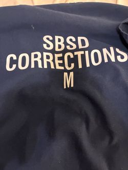Bob Barker navy-blue SBSD uniform, medium, with matching shirt and pants.