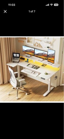 55"/63" U-Shaped Electric Standing Desk with LED Lights & Power Outlet