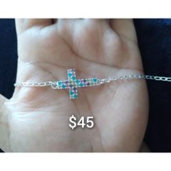 925 Sterling Silver Women's Bracelet/Brasalete Con Cruz De Plata 925