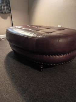 Large Round Tufted Leather Ottoman