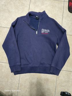 NWT H&M Relaxed Fit Keith Haring Half-Zip Cotton Blend Sweatshirt Dark Blue Sz M
