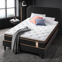 Memory Foam Gel Infused Full Mattress With Wood Bed Frame