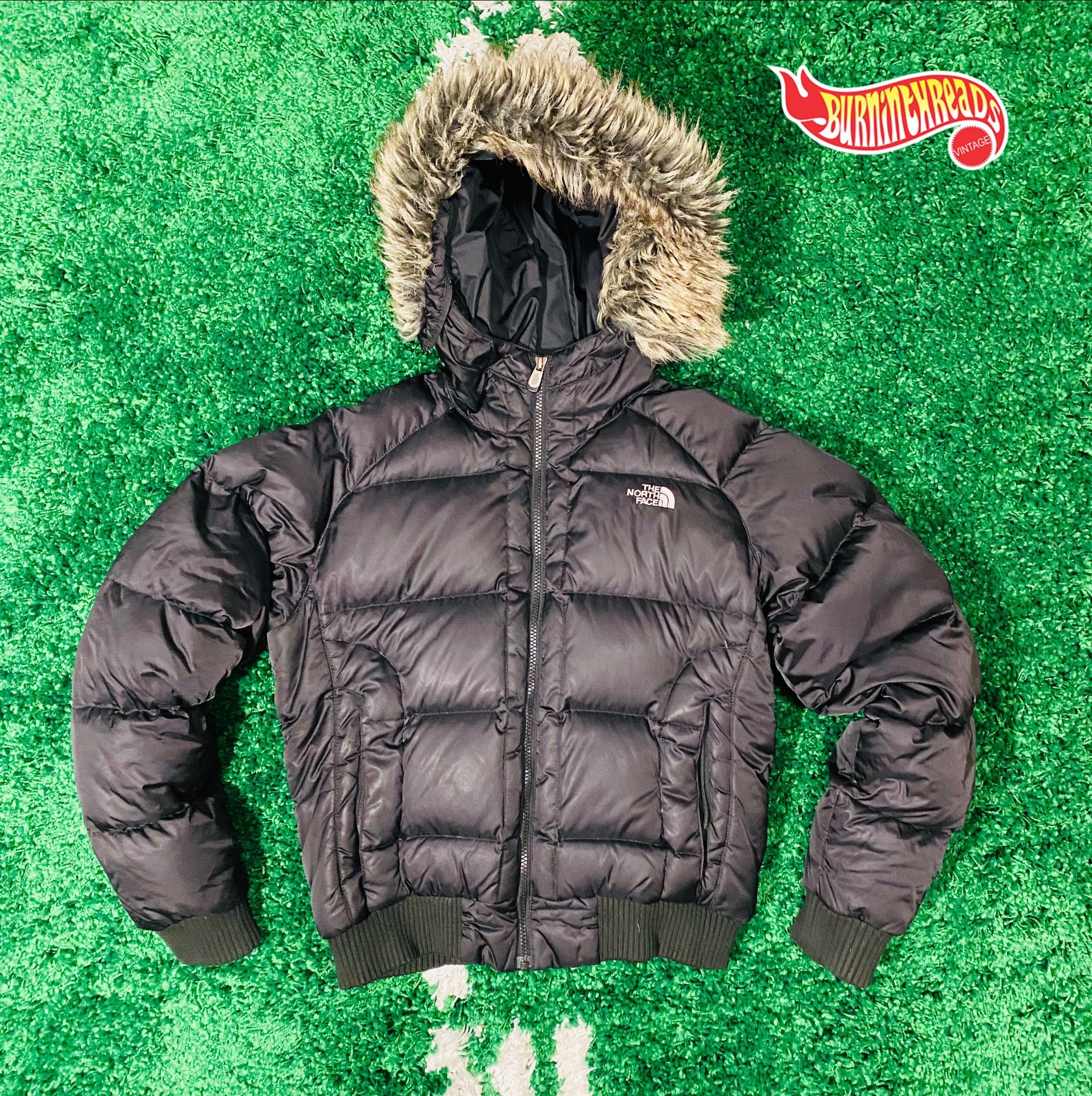 North Face 550 TNF Gotham Down Bomber Jacket Fur Hoodie Womens Large Black