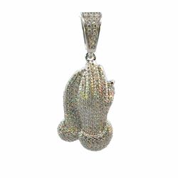 Men’s 925 Sterling Silver 1.5” Inch Moissanite Iced Out 1.34 CTW Praying Hands Pendant for Necklace GP3135849