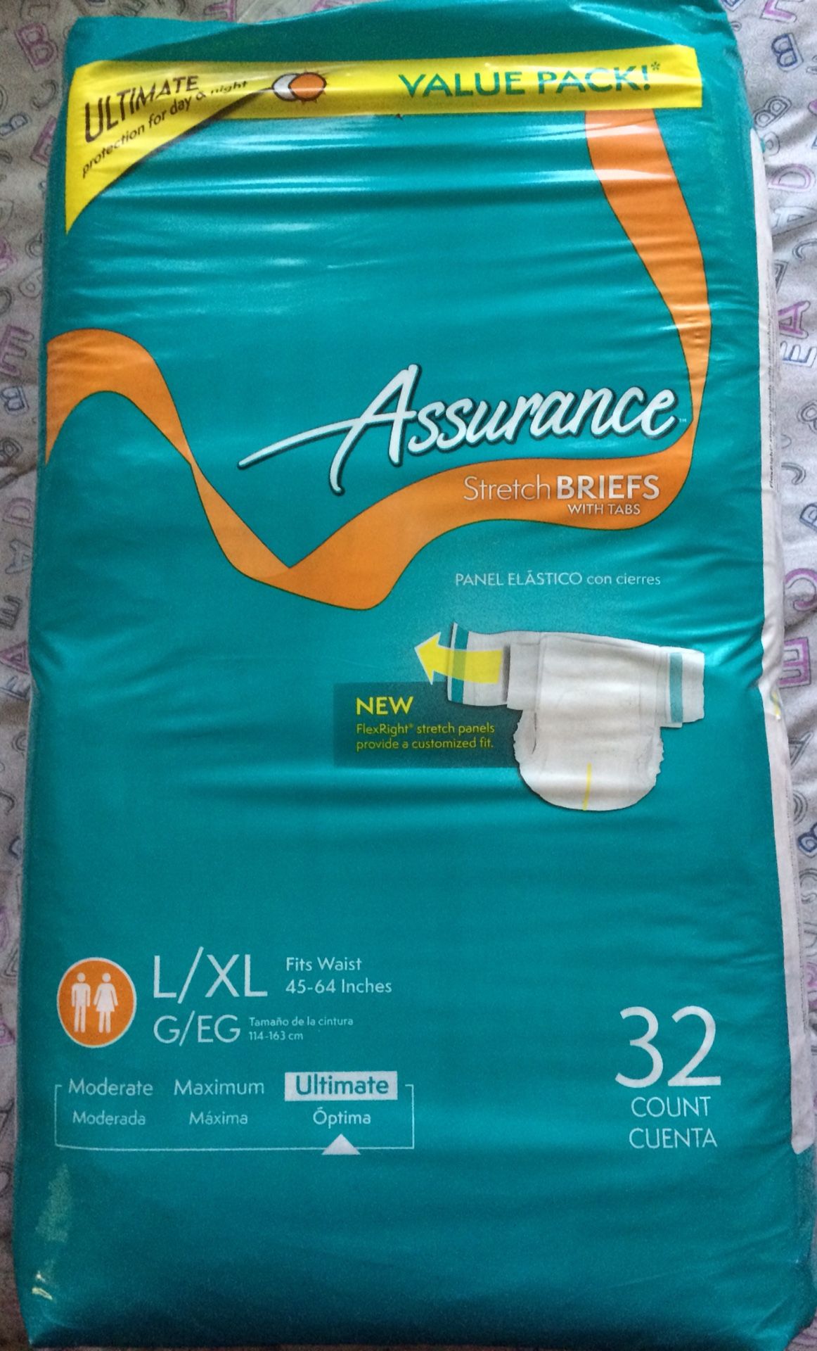 Adult L/XL briefs with tabs (diaper) Assurance 32 count