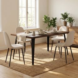 Homy Casa STAN+CHARLTON 5PC Dining Set 63” Dark Walnut Table with 4 Charlton Khaki Fabric Chairs
