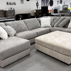LH 👉$39 Down Payment 👉Logan Light Gray Deep Seating Cozy Oversized Sectional Couch With Chaise 