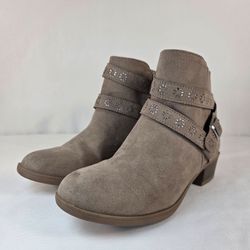 So Girls Size 3 Samanthaa Taupe Ankle Boots Memory Foam Easy Zip Comfy Shoes Med