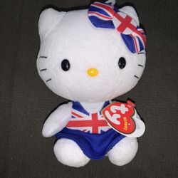 Ty Hello Kitty Sanrio Beanie Baby 2012 UK Exclusive Union Jack Dress with Tags