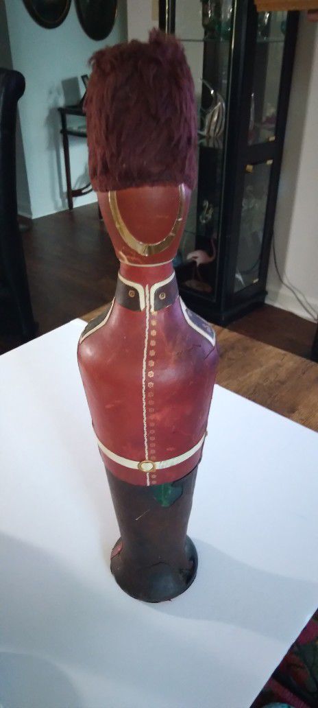 Leather Wrapped Bottle Decanter By Brevettato, Made In Italy.  London Guard..Vintage, 13" Tall