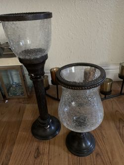 2 beautiful metal and glass candle holders