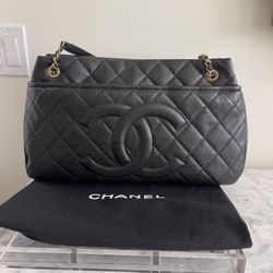 CHANEL CC GHW Tote Bag Chain Calfskin Leather 672927 Black