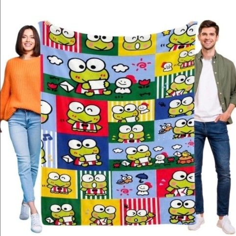 Sanrio Keroppi multi-portrait grid fleece throw blanket. 40x50