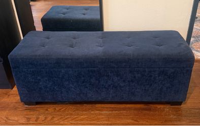 Navy Blue Storage Ottoman Bench – Tufted Velvet Storage Chest