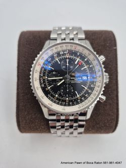 Breitling Navitimer World GMT A24322 Black Dial 46mm Steel Watch Extra Strap bx