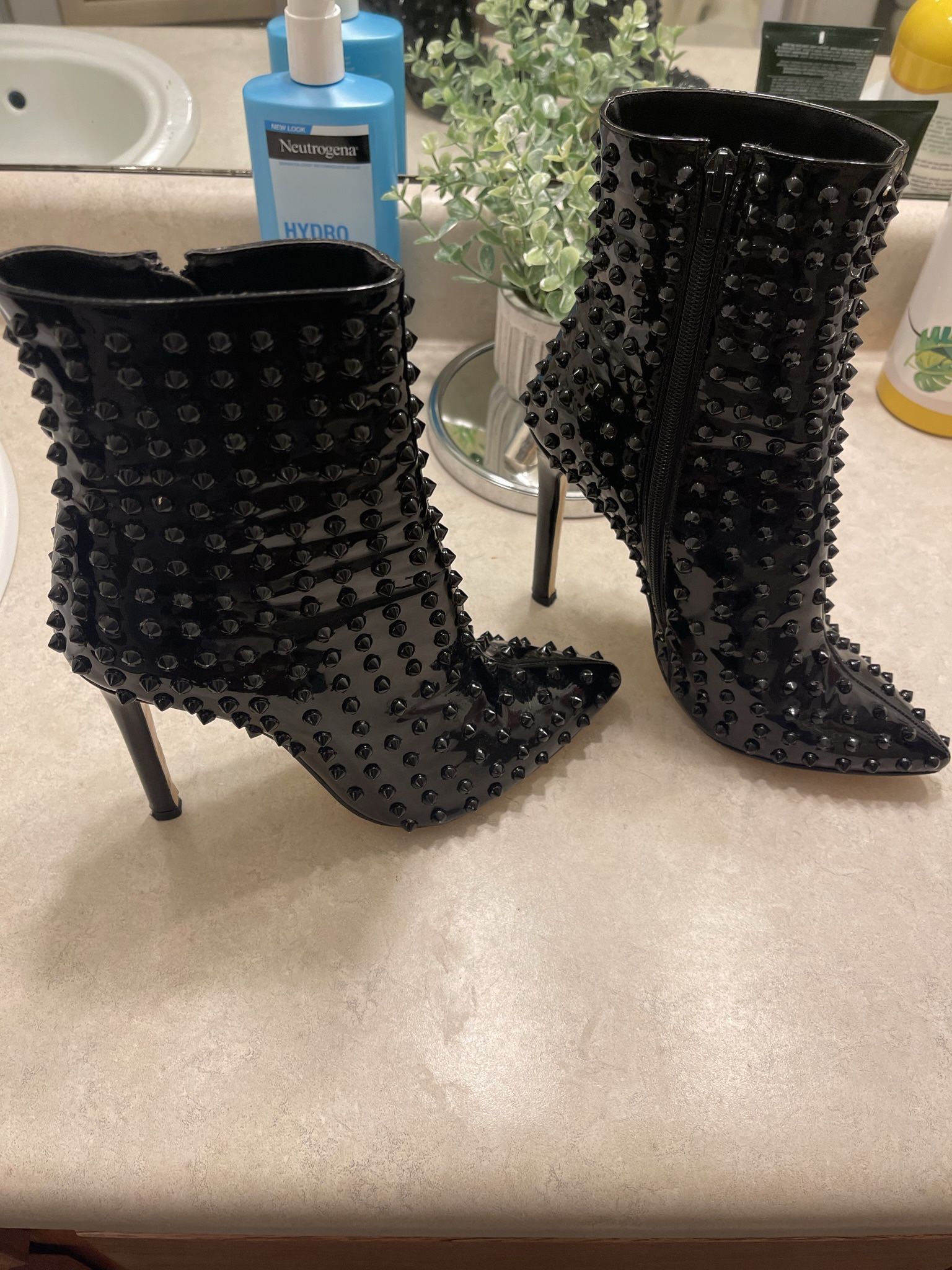 Black Studded Stiletto Boots Size 9 