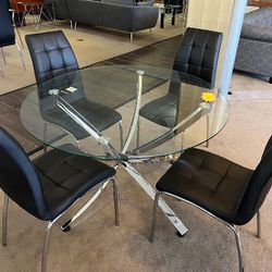 Modern 5-pc Dining Set Clear Glass Table Top With Black PU Upholstered Chairs