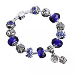 Royal blue crown charm bracelet